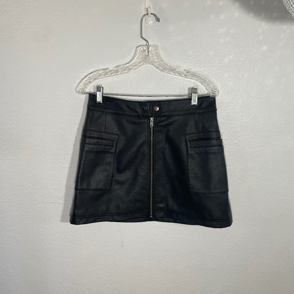 Free People Black Vegan Leather Skirt, Size 6